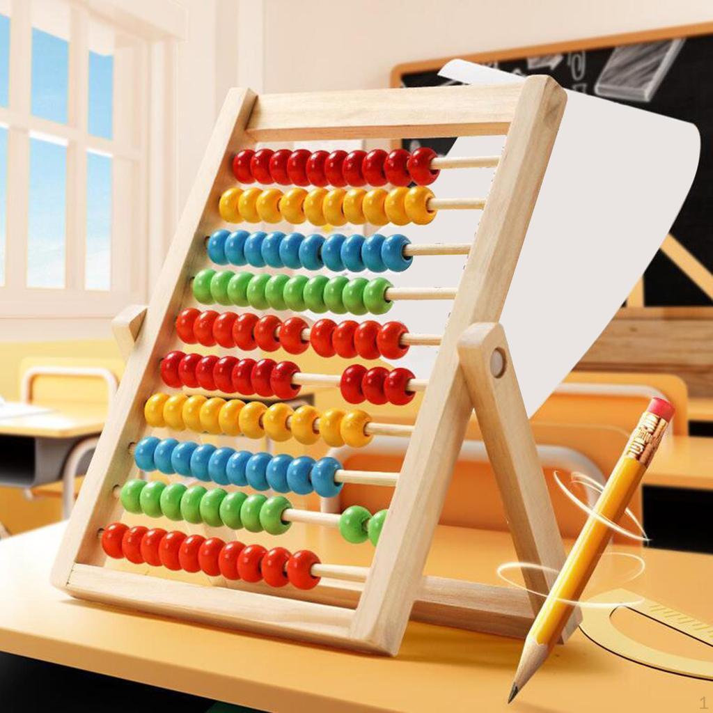 Wooden Abacus Math Teaching Tools 10 Row Addition Subtraction Beads Game Counting Frame Toy