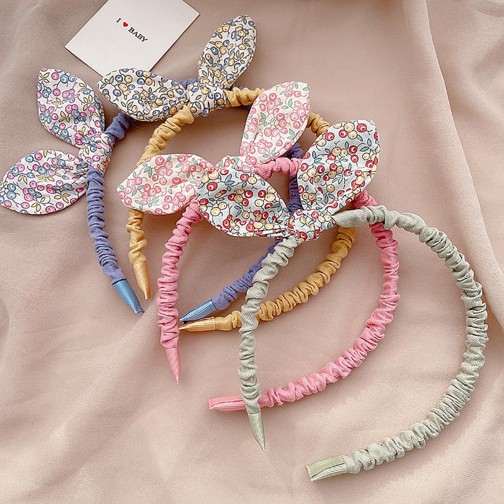 Retro Rabbit Ears Girls Bowknot Headband Hair Accessories Flowers Printed Hairband Hair Hoops
