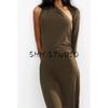 Spring and Summer Women's Clothing French Hem Side Slit Long Sleeves Asymmetric Fold Decorative Length Dress 5644324