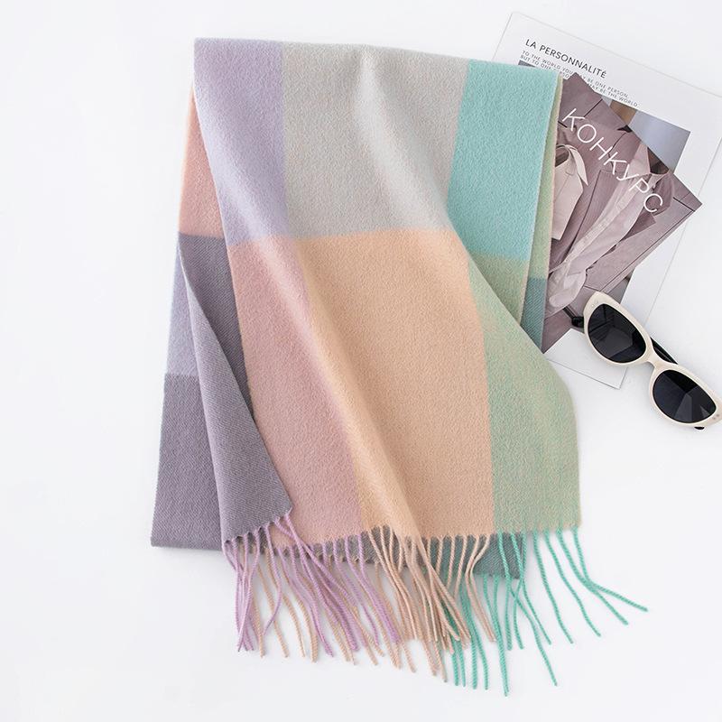 Шарф в клетку из овечьей шерсти в том же стиле для осени и зимы для мужчин и женщин, классический шерстяной утолщенный теплый шарф