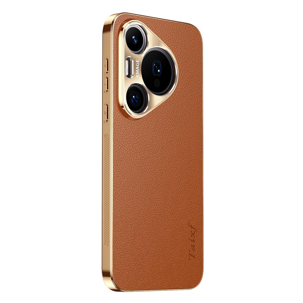 Leather Plating Shockproof Cover For Huawei Pura 70 Ultra P60 P50 P30 Pro + Plus Texture Lichee Pattern Lens Protection Case