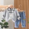 Boys Suit Children's Plaid Fake Two-piece Set Long Sleeve Long Pants Two-piece Set