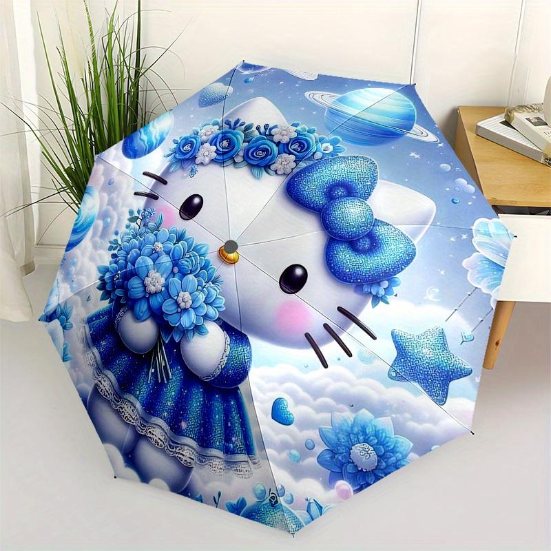 1pc Hello Kitty Blue Fantasy Umbrella with Plastic Handle,Suitable for All Seasons Home Travel Outdoor UmbrellaSanlio423