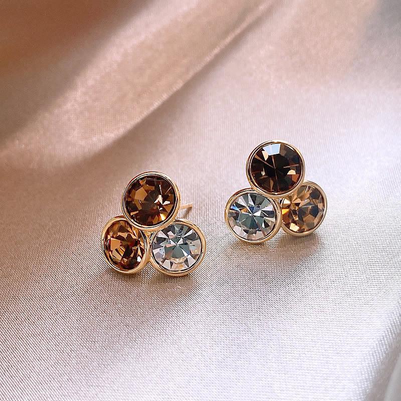 Brown crystal earrings new popular unique stud earrings niche light luxury high-end design autumn and winter earrings women