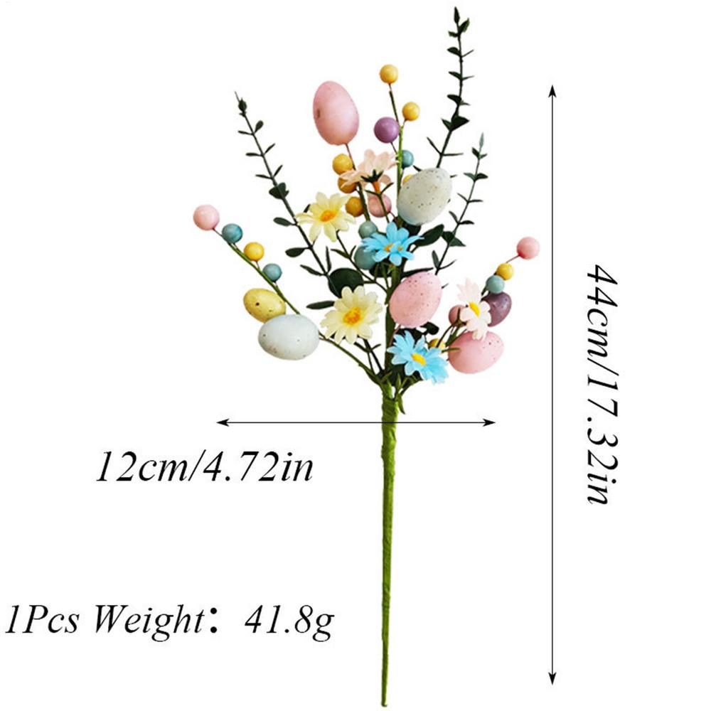 Easter Artificial Flower Bouquet Pastel Plastic Faux Floral Arrangement with Eggs and Berries - for Home Decor