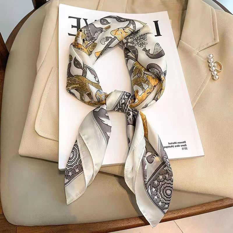 New Silk Scarf Women's Korean-Style High-Grade 70cm Square Scarf Spring and Summer Fashionable Stylish Decorative Scarf Thin Small Square Towel