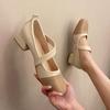 Women's Summer Footwear Korean Style Shoes for Woman 2024 Japanese Lolita Square Toe Mary Jane with Heel Gothic Medium Heels E A