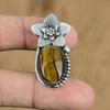 Natural Tiger'S Eye Gemstone Pendant Flower 925 Sterling Silver For Women