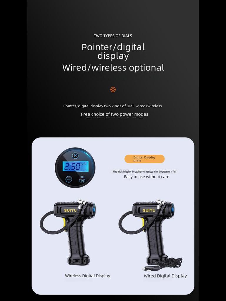 Портативный автомобильный воздушный насос с беспроводной зарядкой, интеллектуальным цифровым дисплеем и портативным дизайном — идеально подходит для домашнего использования и использования в дороге.