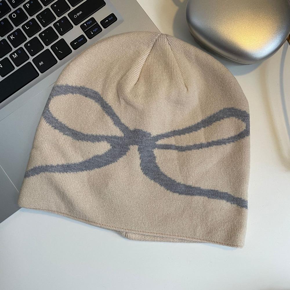Revealing Face Small Winter Warm Hats Bow Pattern Knitted Beanies Y2k Warm Thick Hats Autumn