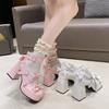 Small Leather Shoes Bow Cute Mary Jane Shoes 2025 New Loli Women Sweet Lace Edge Thick Heel Buckle Leather Shoes