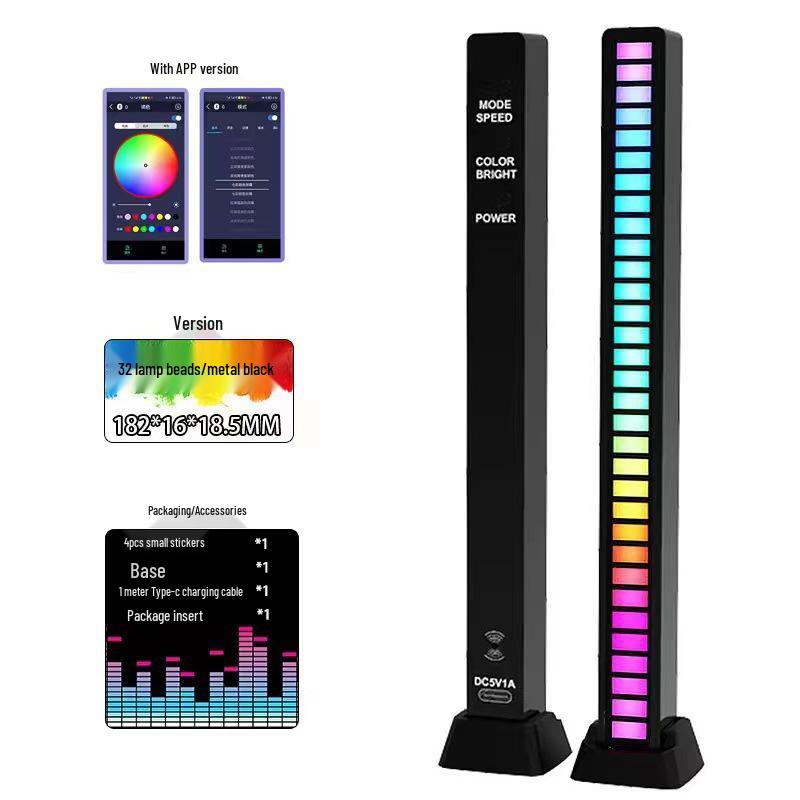 3D RGB Sound-Activated Rhythm Light: Double-Sided, Bluetooth-Controlled Strip for Desktop, Car, or Room Atmosphere.