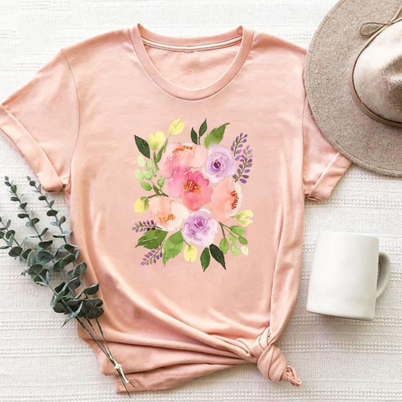 (Азиатский размер)Одежда Повседневная книга Цветочный тренд Прекрасная футболка с короткими рукавами 90-х годов Модная футболка Женская женская футболка с принтом