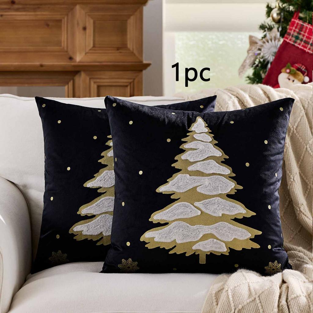 Рождественский Олень Елка Наволочка с Золотой Фольгированной Печатью Осенне-Зимняя Вышитая Снежинками Наволочка для Подушки