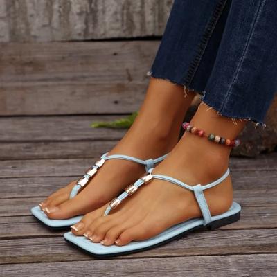 Мода Новинка для женщин Пляжные Уличные Шлепанцы Плоская обувь 2025 Лето Женские Сандалии На подошве Квадратный носок Сандалии с бисером Zapatos De Mujer