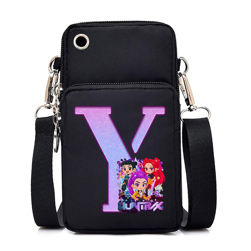 Anime Cartoon Peripheral 26 Letters Mobile Phone Bag Multi-Function Vertical Square Black Messenger Bag