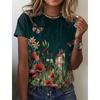 Летняя новинка 3D Цветочный цветочный принт футболка Птицы Графические футболки Женская мода Harajuku Короткие рукава Топы Одежда Футболки