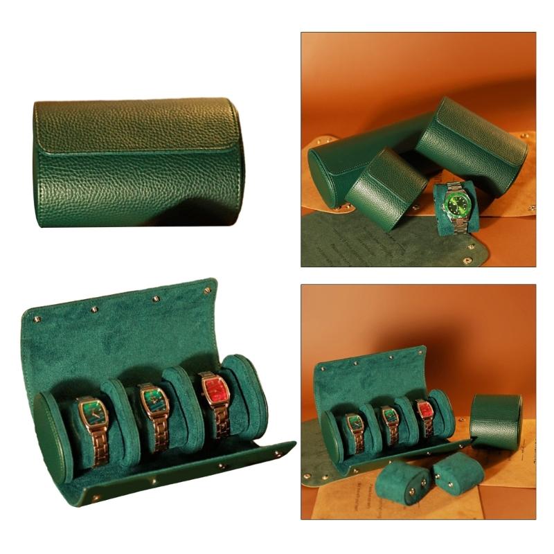 Винтажная кожаная коробка-держатель для часов, чехол-ролл для часов, круглый ремешок с пряжкой, карманная сумка для часов, удобное хранение парных часов для улицы