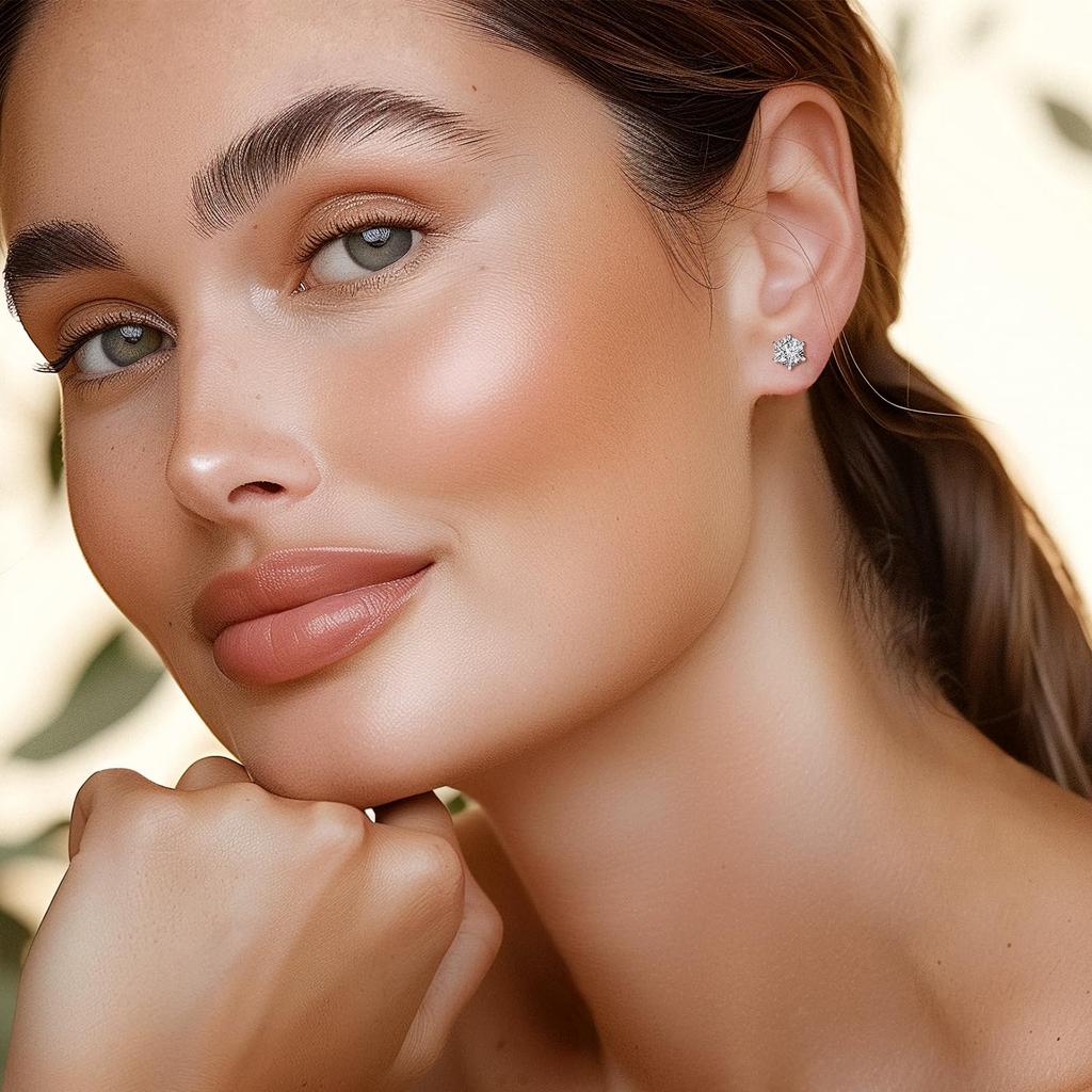 Earrings for 6 one diamond pure round cut artificial diamond silver base metal platinum plated female gift with wrapping included women, unisex,