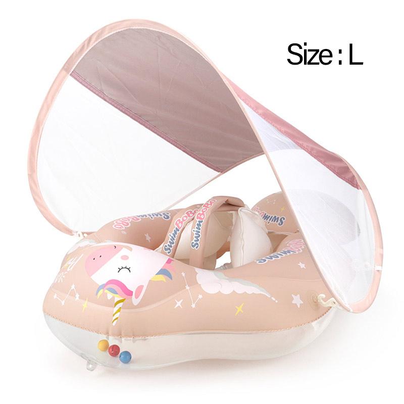 Baby Swimming Float with Canopy Splash Game Inflatable Pool Float Children Ring Toy Girls Basketball Game Bucket Pink Pony Ring