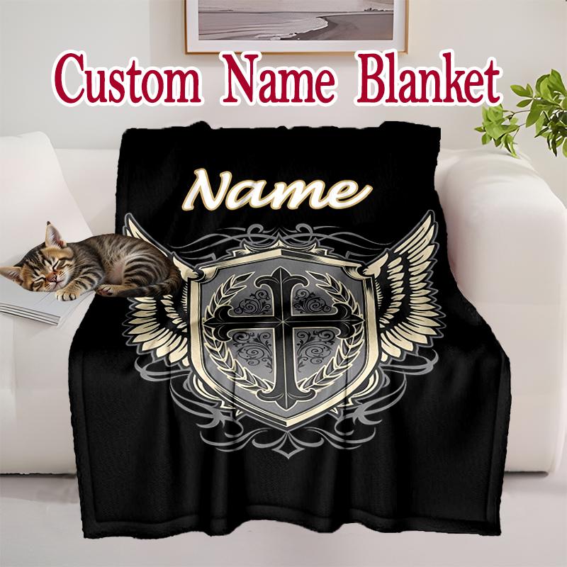 1pc Easy-Care Cross Wing Shield Pattern Blanket, Perfect for Couch, Bed, Home, Travel and More, Warm and Durable Printed Blanket
