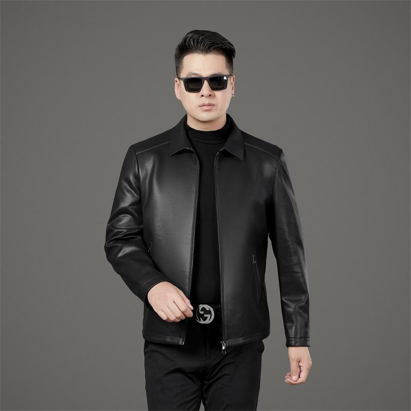 Мужская куртка из натуральной кожи, новая, с лацканами из овчины, кожаная куртка для папы среднего возраста