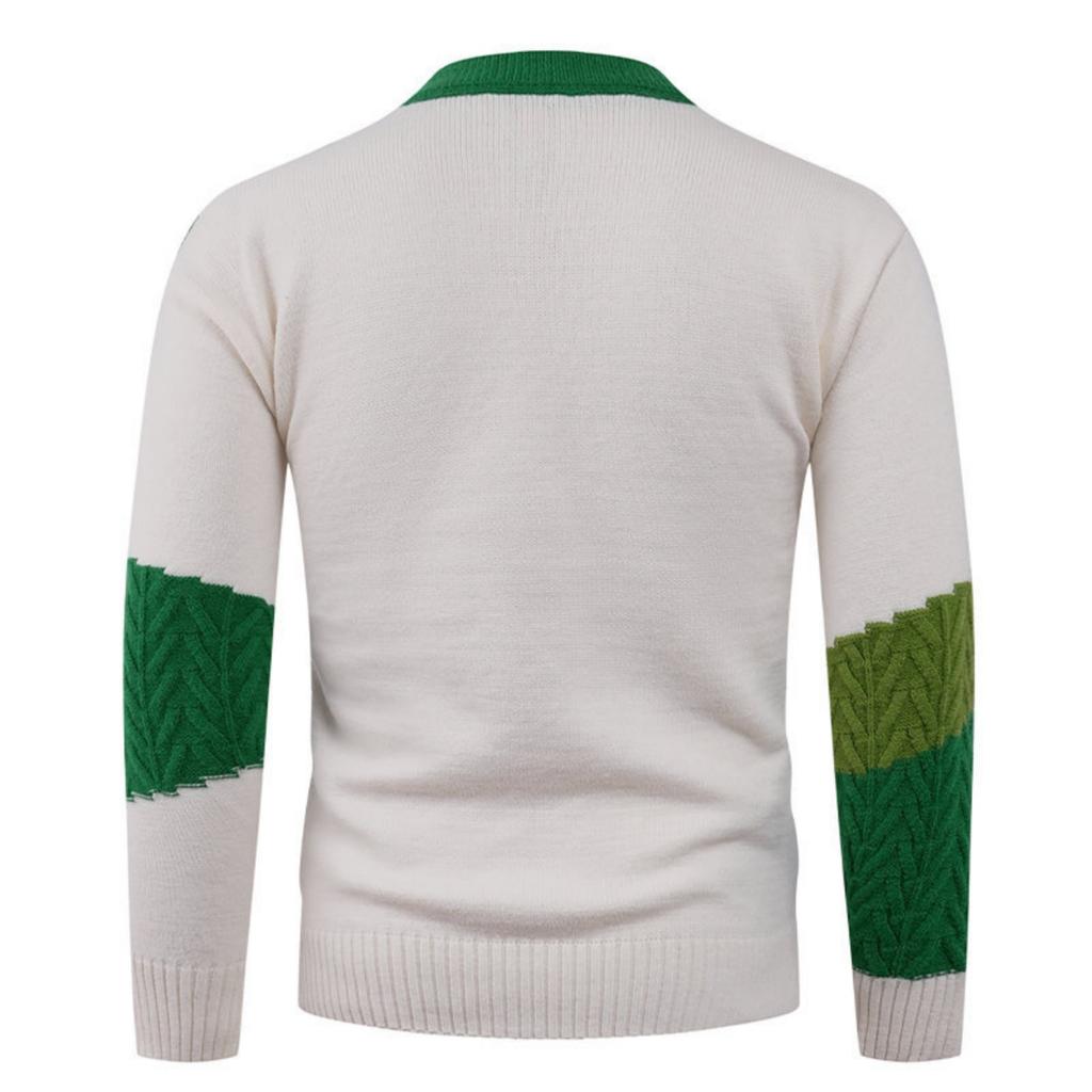 Мужской повседневный свитер в стиле колор-блок, теплый и модный пуловер, в сочетании с вязаным свитером с круглым вырезом внутри