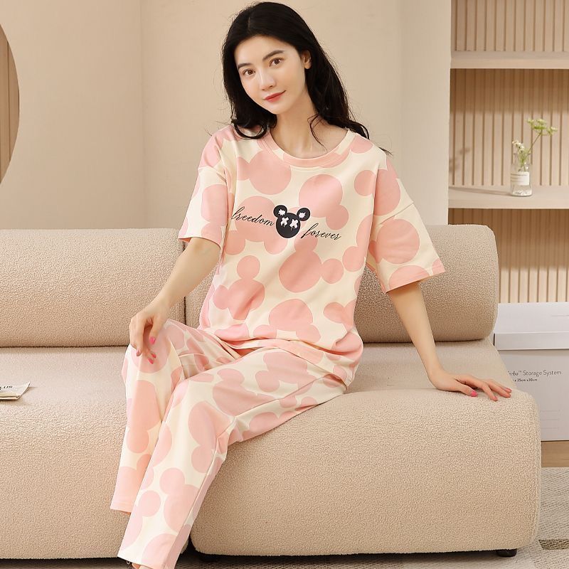 Летняя новая женская пижама, домашняя одежда, комплект для девочек, милые длинные брюки с короткими рукавами, домашняя одежда, корейская версия пижамы для отдыха