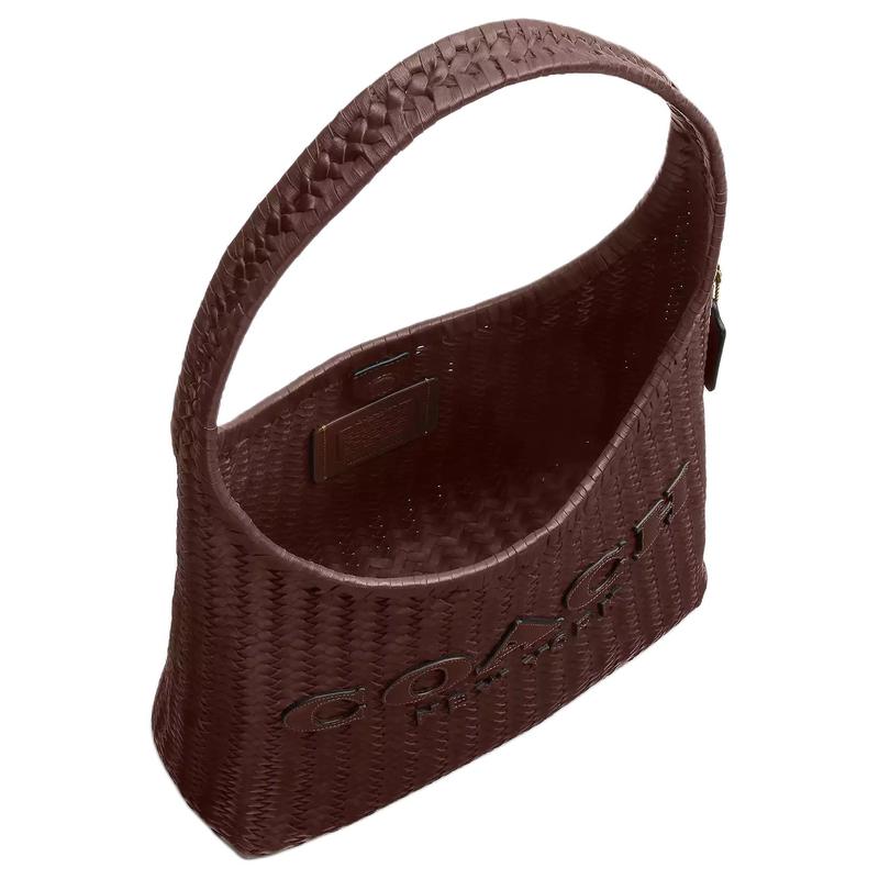 COACH Brooklyn 34 Logo Woven Design Cow Leather Shoulder Bag Medium Women's Brown