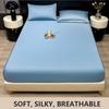New Ice Silk Bed Sheet Set Summer Bedding Set Solid Color Bed Cover Fitted Sheet Full Package Bed Sheet Cooling Bed Sheet Silky Bed Sheet