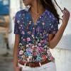 Лето 2025 Новая Мода Женская Блузка с Коротким Рукавом и V-образным Вырезом на Пуговицах с Цветочным Принтом