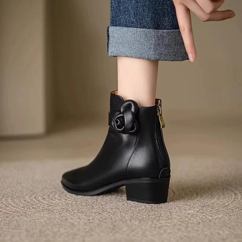 Обувь женская 2024 Ботильоны женские элегантные современные ботинки женские аппликации острый носок молния сзади низкий каблук обувь для отдыха женские