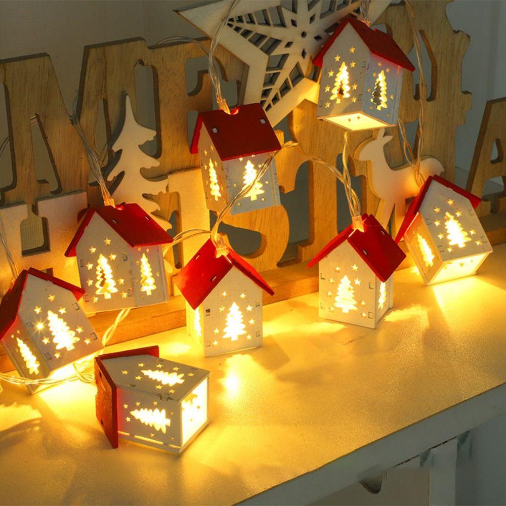 Mini Wooden House LED String Light Romantic LED Garland Xmas Tree Hanging Ornament Christmas