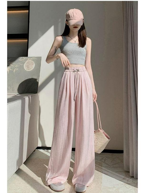 Брюки широкие из ледяного шелка, сатина с принтом тушью, летний тонкий стиль 2025, прохладный плиссированный драпированный дизайн в стиле Ямамото.