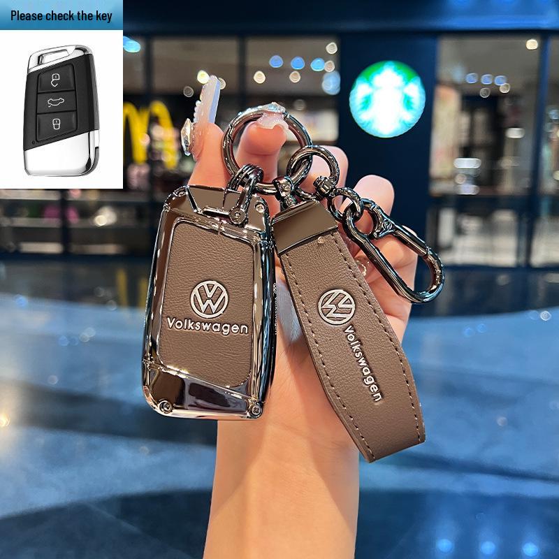 Чехол для ключей Volkswagen для Teramont, ID3, Tayron, ID4, Golf 8, Lamando - Металлическая и кожаная оболочка.