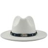 New Men Women Wide Brim Wool Felt Fedora Panama Hat with Belt Buckle Jazz Trilby Cap Party Formal Top Hat In Pink,black 56-60CM