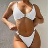 Женский купальник, однотонный купальник с треугольными чашечками и V-образным вырезом, сексуальный бикини с завязками на спине, пляжная одежда, купальные костюмы