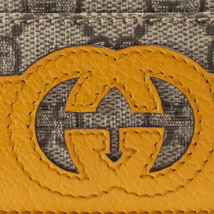 Gucci Двойной G, переплетенный холст с кожаной отделкой, держатель для карт, мужские аксессуары, желтое черное дерево 701425-K9GSG-9951