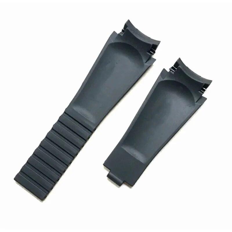 21mm Black Rubber Watchbands Silicone Strap Deployment Clasp Folding Buckle Fits For Rolex Yacht Master Oysterflex