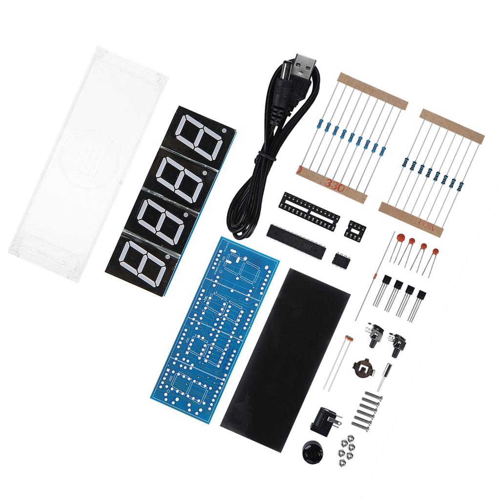 4-digit Digital LED Clock Kit Auto Display Time/Temperature Electronic Kit Clock - Red