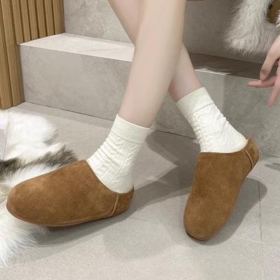 Кожаные бархатные полутапочки женские осенне-зимние новые хлопковые туфли на плоской подошве универсальные туфли-бини ladyshoes