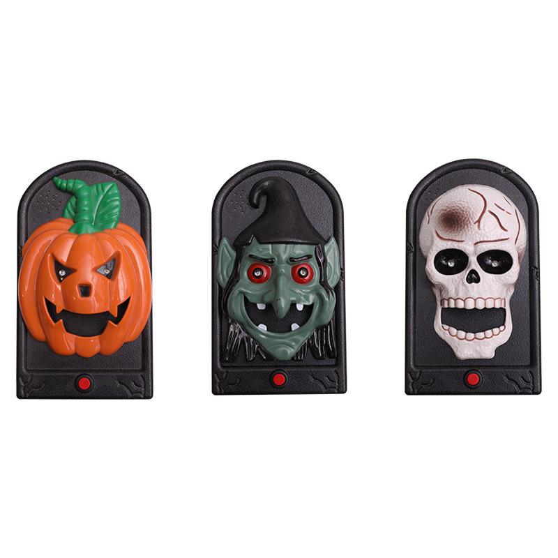Halloween Pumpkin Light Skull Head Button Sound Haunted House Decoration Glowing Prank Doorbell Prop Scary Fun Party Supplies