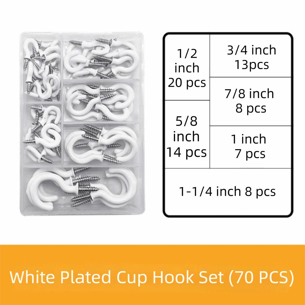 70pcs Anti-Rust Open Type Screw Eye Ring Hook Premium Metal Hardware Set Combination Kit Kitchen
