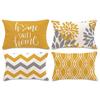 Geometric Linen Throw Pillow Cover In Lake Blue, Yellow, Black, and White - Farmhouse Living Room Sofa Decor