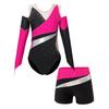 Kids Girls Dancing Bodysuit Long Sleeve Off-shoulder Patchwork Style Leotard Unitard Ballet Jumpsuit with Shorts