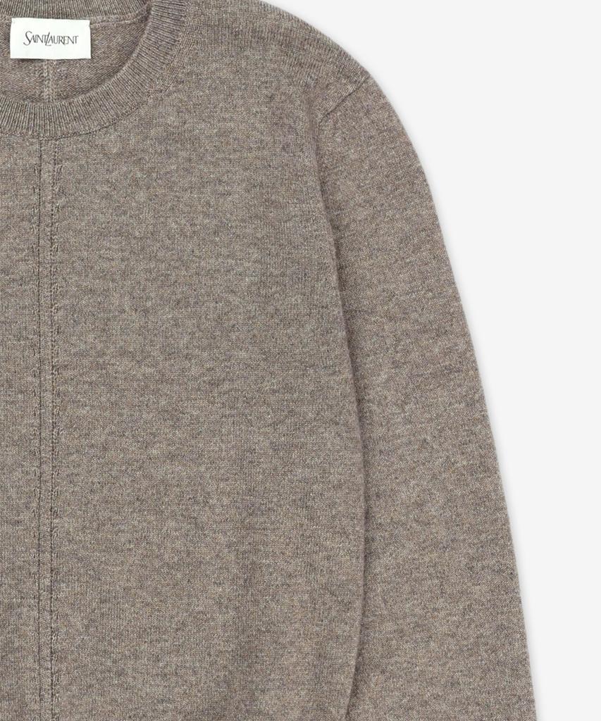 SAINT LAURENT Cashmere Openwork Round Neck Knit - Taupe / 808069Yall22353