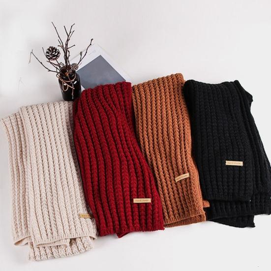 Winter Scarf Knitted Thickened Solid Color Elastic Windproof Stay Warm Anti-shrink Lady School Outdoor Scarf Clothes Accessories