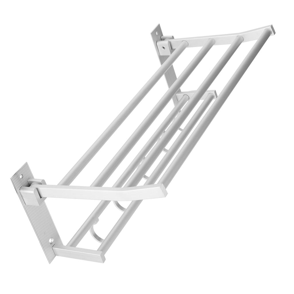 40cm Shower Shelf Foldable Aluminum Bathroom Towel Coat Rack with 5 Hooks Silver