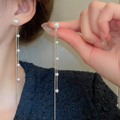 Серьги-кисточки из жемчужной цепочки для женщин, игла из цинкового сплава, роскошные серьги-капли, дизайнерские серьги класса люкс с цирконом, для девичника