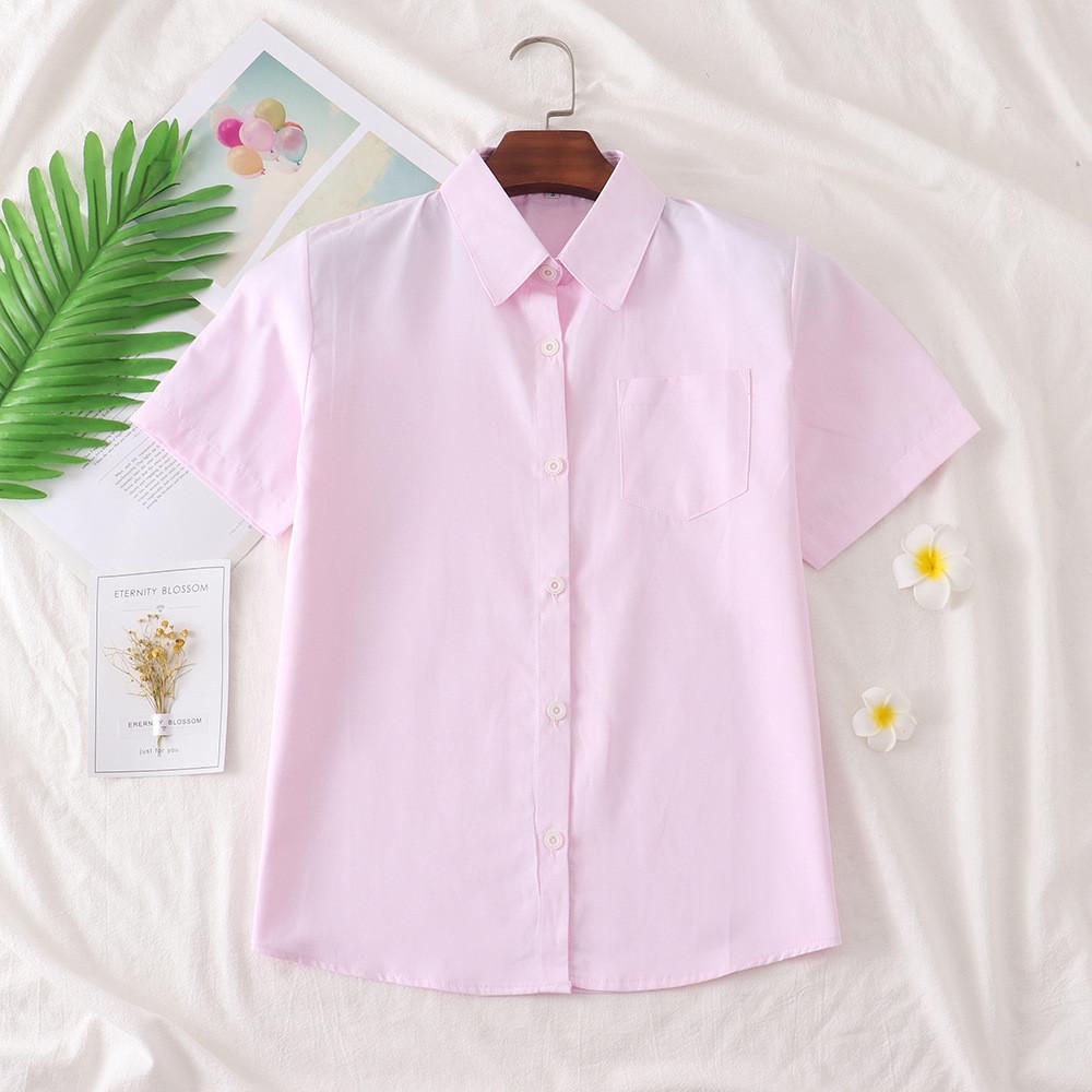 College Style Short Sleeve Shirt With Patching For Women Classroom Uniforms